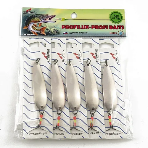 Блесна колеблющаяся Profilux Орка Б 11гр цв. 01-к серебро+красный (5 шт в упак.)