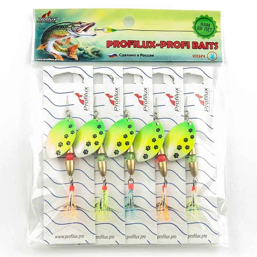 Блесна вращающаяся Profilux Олимпик 4 (10гр) цв. 210 перламутр-желт-салат (5 шт в упак.)
