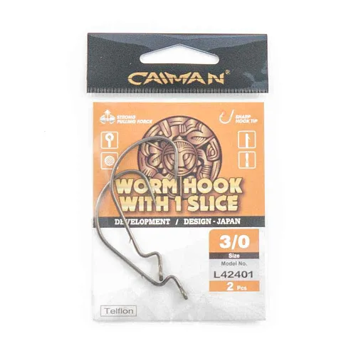 Крючки офсетные Caiman Worm 1 Slice Teflon №3/0 42401