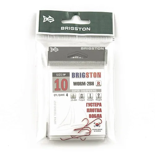 Крючок Brigston Worm 2BH Red №10 ( уп. 4 шт.)