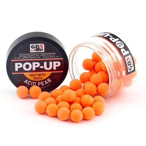 Бойлы GBS Baits Pop-up плавающие 8мм 40гр (уп. 6 шт) Asid Pear Кислотная груша