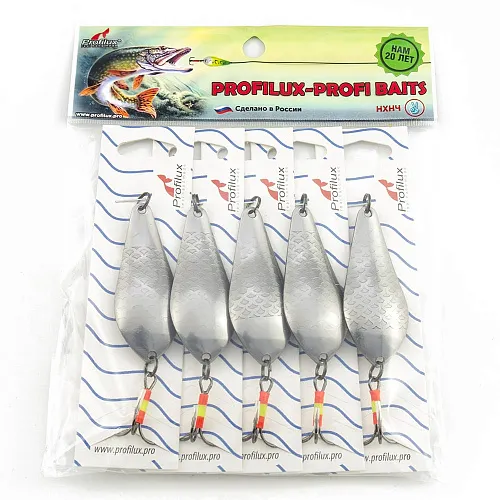 Блесна колеблющаяся нерж. Profilux Атом Б 15гр цв. Н-04 серебро чешуя (5 шт в упак.)