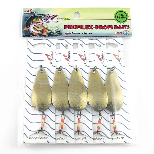 Блесна колеблющаяся нерж. Profilux Байкал 14гр цв. Н-05 золото чешуя (5 шт в упак.)
