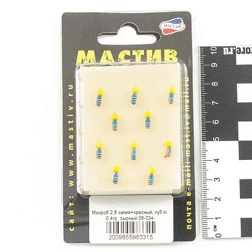 Мормышка вольфрамовая Мастив Микроб 2,5 синий+красный, кубик 0,4гр (сырный)