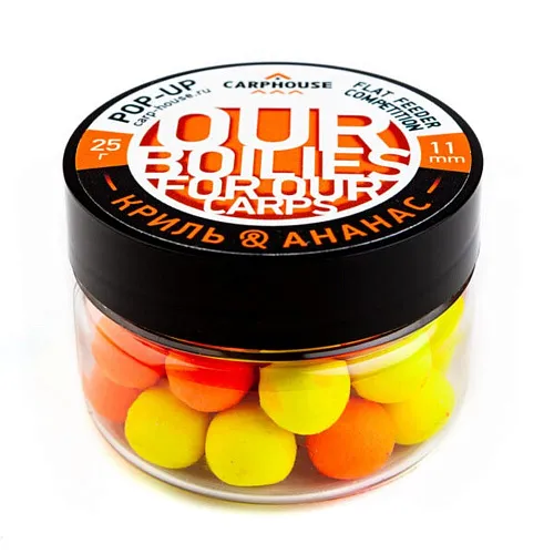 Бойлы Carp House Pop-Up 11 мм Flat Feeder Competition Криль-ананас с масленной кислотой (банка)