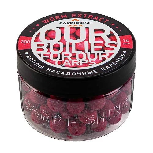 Бойлы Carp House вареные насадочные 14мм Worm Extract червяк (банка 200гр)