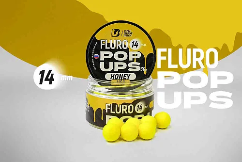 Бойлы плавающие UltraBaits "Fluro Pop-up" Мед 14 мм 30гр