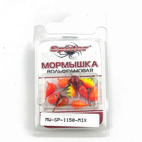 Мормышка вольфрамовая Spider капля с ушком с покраской 5,0 мм 1,90 гр Mix