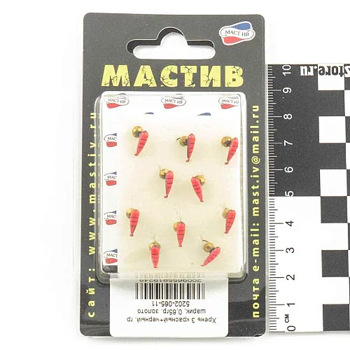 Мормышка вольфрамовая Мастив Хрень 3 красный+черный, гр шарик 0,65гр (золото)