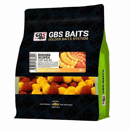 Бойлы тонущие GBS Baits 20мм 3кг Banana-Scopex Банан Скопекс
