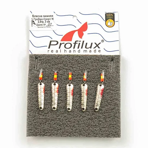 Блесна зимняя Profilux Гробик-спорт М 2,5гр цв. 07 серебро-черноспинка чешуя