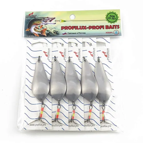 Блесна колеблющаяся нерж. Profilux Атом Б 15гр цв. Н-01-к серебро+красный (5 шт в упак.)