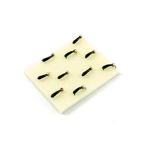 Мормышка вольфрамовая Мастив банан 2,5 черный+зеленый, латунный шарик 0,5гр (серебро)