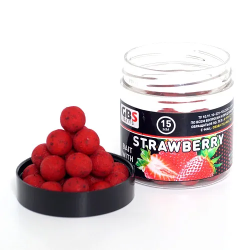 Бойлы GBS Baits тонущие насадочные 15мм 100гр Strawberry Клубника (5шт в упак)