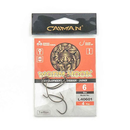 Крючки офсетные Caiman Worm Hook Teflon №6 40601