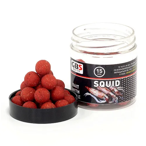 Бойлы GBS Baits тонущие насадочные 15мм 100гр Squid Кальмар (5шт в упак)