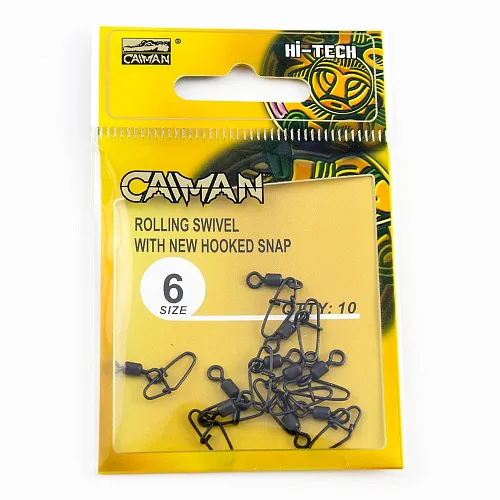 Застежка с вертлюгом Caiman 216015 black mat #6 10шт/уп 