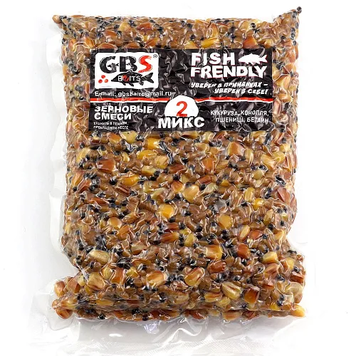 Зерновая смесь GBS № 2 Фасовка 1 кг (Кукуруза, конопля, пшеница) (10 шт. в упак)