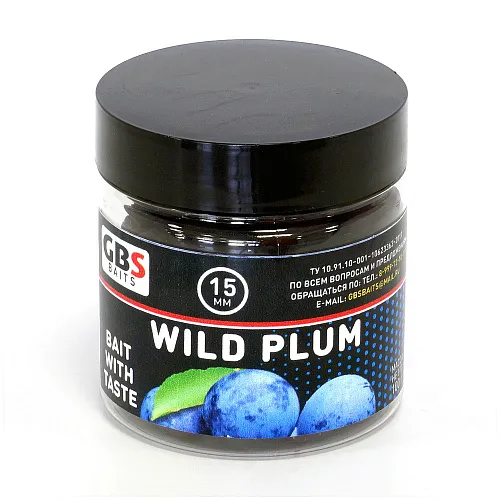 Бойлы GBS Baits тонущие насадочные 15мм 100гр Wild Plum Дикая Слива (5шт в упак)