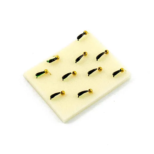 Мормышка вольфрамовая Мастив банан 2,5 черный+зеленый, латунный шарик 0,5гр (золото)