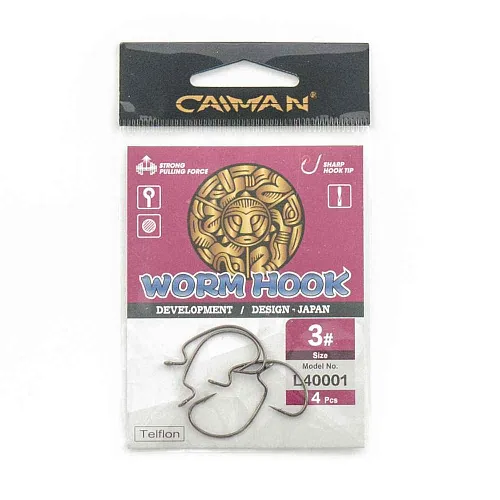 Крючки офсетные Caiman Worm Hook Teflon №3 40001