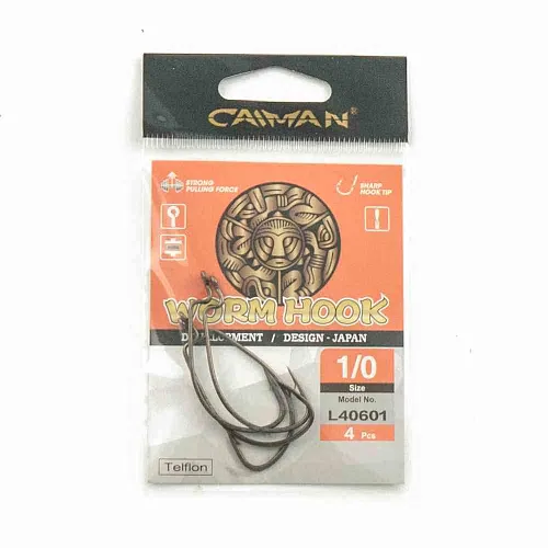 Крючки офсетные Caiman Worm Hook Teflon №1/0 40601