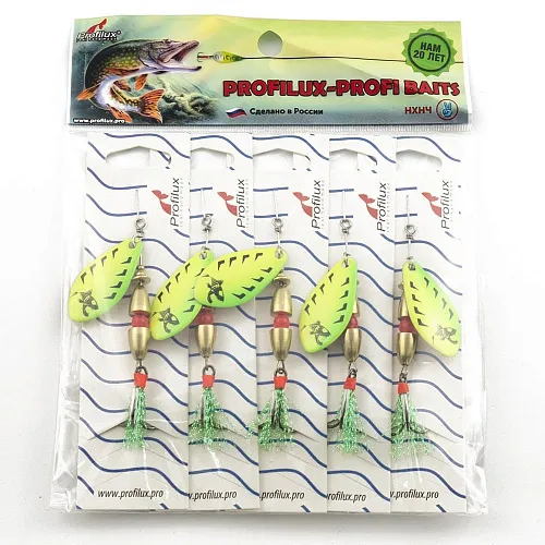 Блесна вращающаяся Profilux Таймень М 12гр цв. 219 желтый-салатовый (5 шт в упак.)