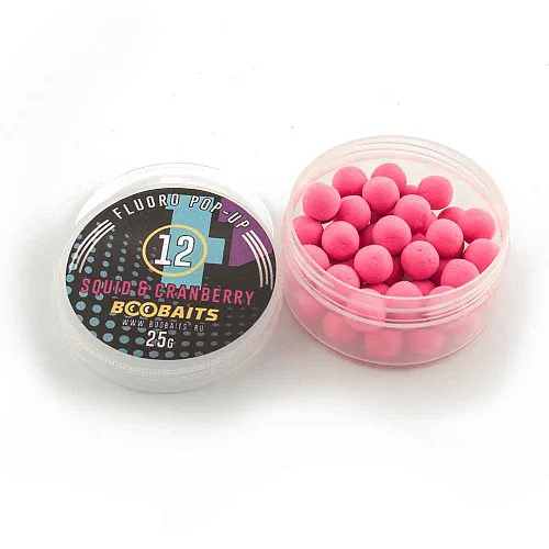 Бойлы Pop up BOO Baits 12мм Кальмар-клюква 25гр банка