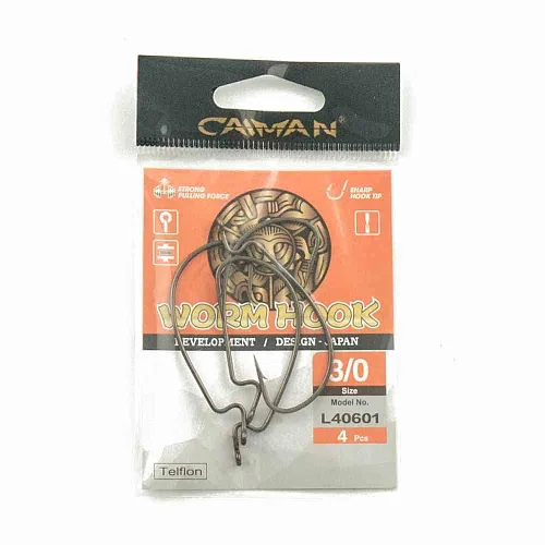 Крючки офсетные Caiman Worm Hook Teflon №3/0 40601