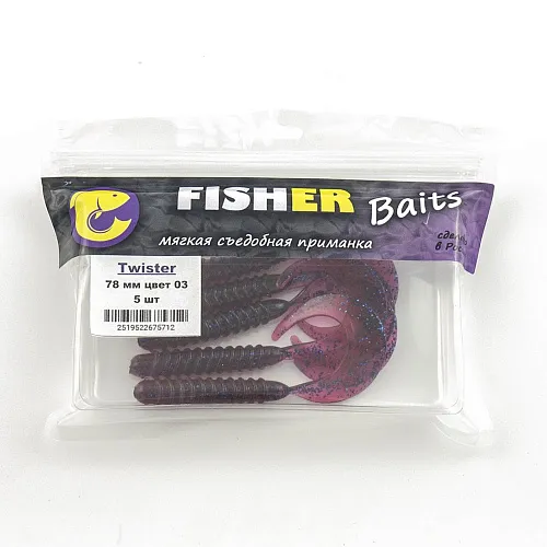 Виброхвост FISHER BAITS Twister 78мм цвет 03 (уп. 5шт)