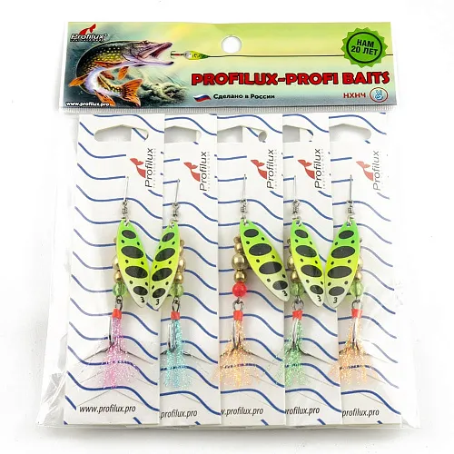Блесна вращающаяся Profilux Лонг3 8гр цв. 210 перламутр-желтый-салатовый (5 шт в упак.)