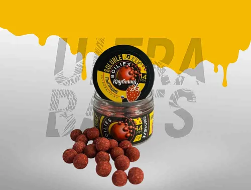 Бойлы растворимые насадочные UltraBaits "Soluble Classic" Клубника 14 мм банка 100 гр