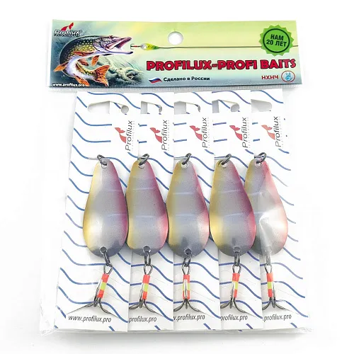 Блесна колеблющаяся нерж. Profilux Байкал 14гр цв. Н-126 желтый_серебро+красный (5 шт в упак.)