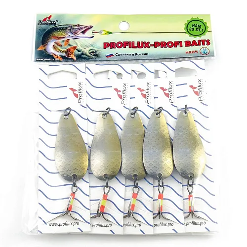 Блесна колеблющаяся нерж. Profilux Байкал 14гр цв. Н-10 серебро чешуя+золотая полоса (5 шт в упак.)