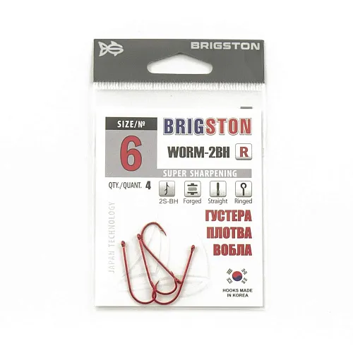 Крючок Brigston Worm 2BH Red № 6 ( уп. 3 шт.)