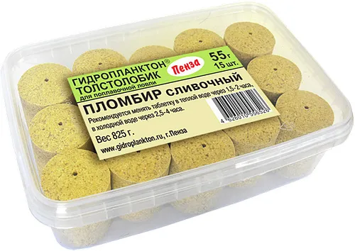 Гидропланктон Толстолобик XL 55г в контейнере 15 табл (Пломбир сливочный)