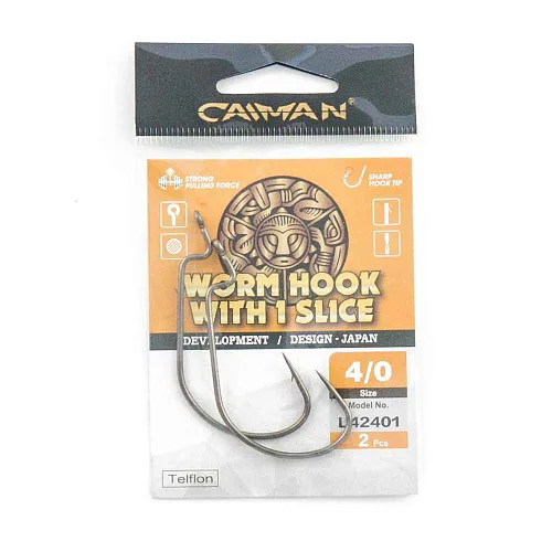 Крючки офсетные Caiman Worm 1 Slice Teflon №4/0 42401
