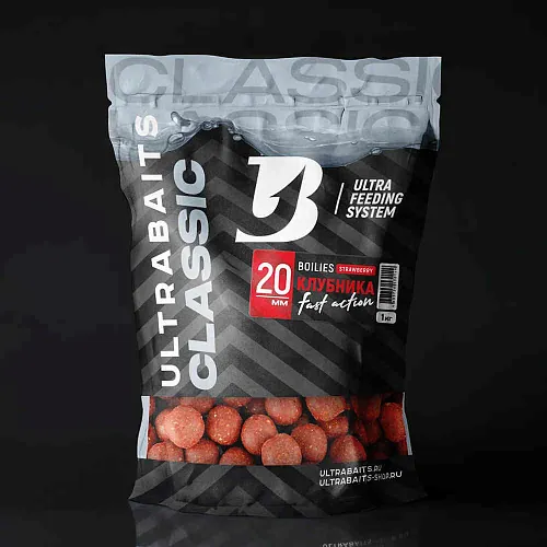 Бойлы прикормочные UltraBaits "Classic" Клубника 1 кг 20 мм