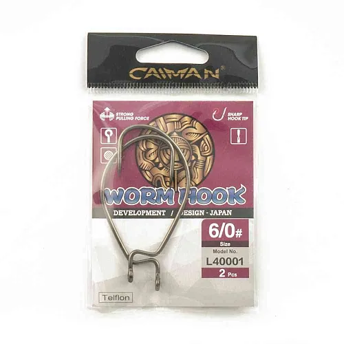 Крючки офсетные Caiman Worm Hook Teflon №6/0 40001