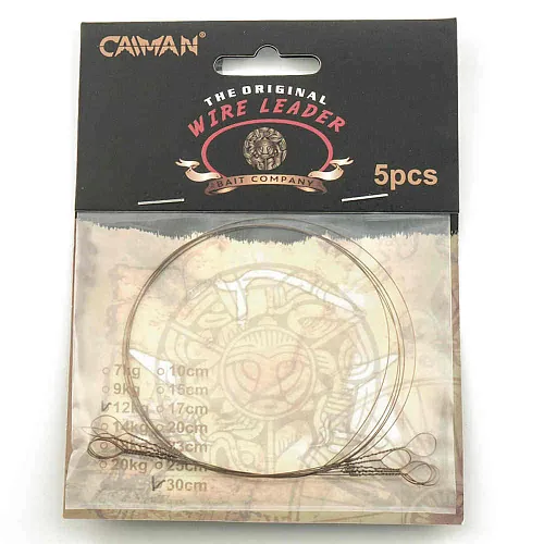 Поводок Caiman струна коричневый (5 шт. в уп.) Ф0,32 12 кг 30 см 256533