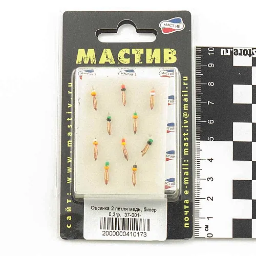 Мормышка вольфрамовая Мастив Овсинка 2 петля медь, бисер, 0,3гр