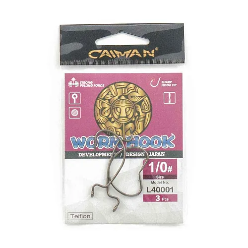 Крючки офсетные Caiman Worm Hook Teflon №1/0 40001