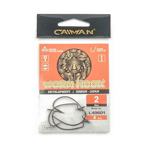 Крючки офсетные Caiman Worm Hook Teflon №2 40601