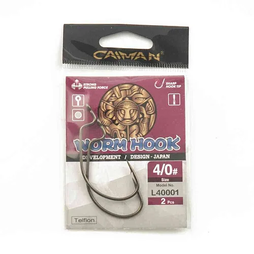 Крючки офсетные Caiman Worm Hook Teflon №4/0 40001