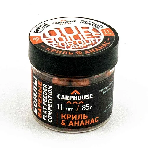 Бойлы Carp House вареные насадочные 11мм Криль-ананас с маслянной кислотой (банка 85гр)