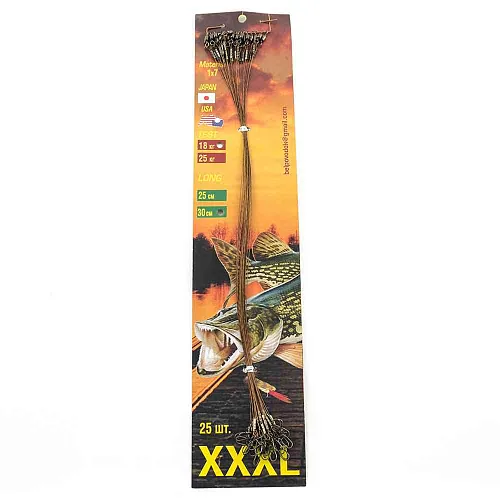 Набор поводков (материал AFW american fishing) 1х7 XXXL - 18 кг планшет 25 шт 30 см