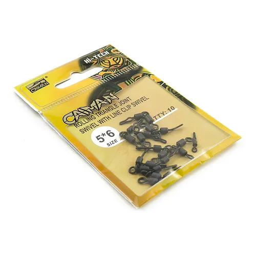 Вертлюг двойной составной с клипсой Caiman 216042 Black mat 5x6 10шт/уп 