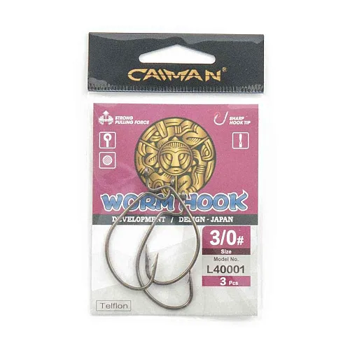 Крючки офсетные Caiman Worm Hook Teflon №3/0 40001