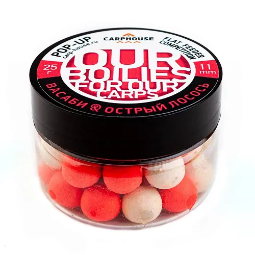 Бойлы Carp House Pop-Up 11 мм Flat Feeder Competition Wasabi Острый лосось (банка)