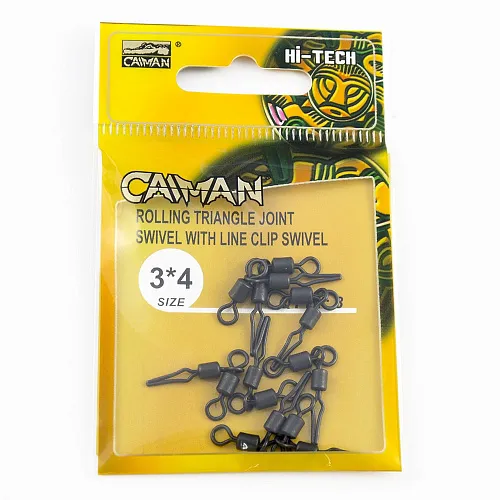 Вертлюг двойной составной с клипсой Caiman 216041 Black mat 3x4 8шт/уп 